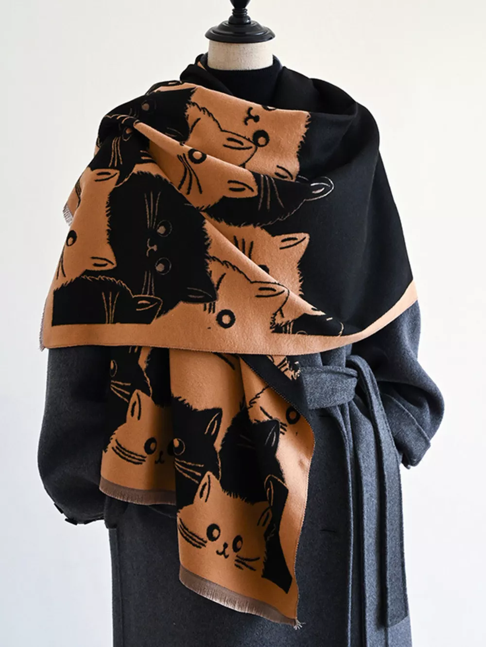 Cute Cat Pattern Knitted Scarf, image 14
