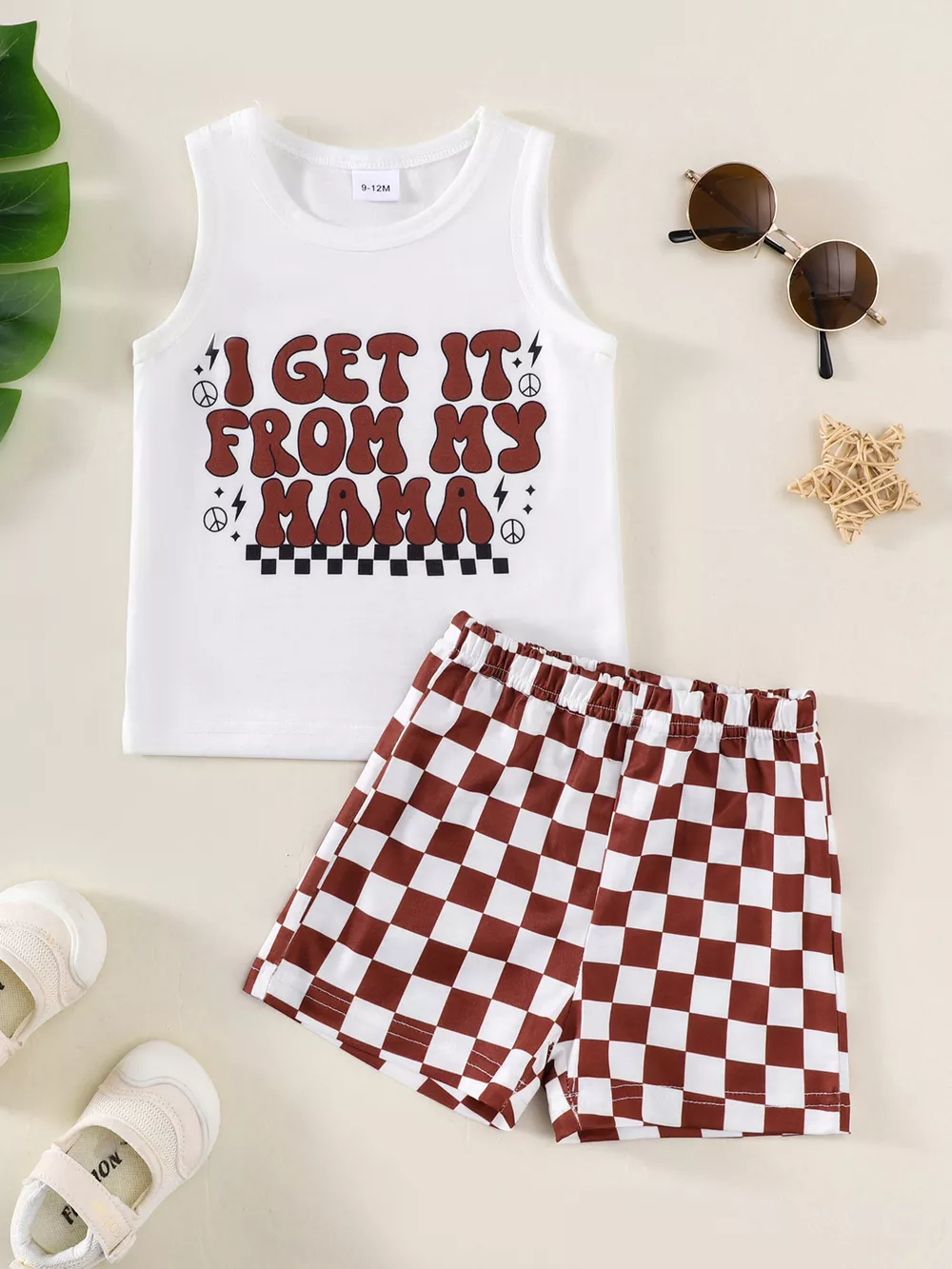 Children's Checkered Letter Tank Top & Shorts Set, image 3