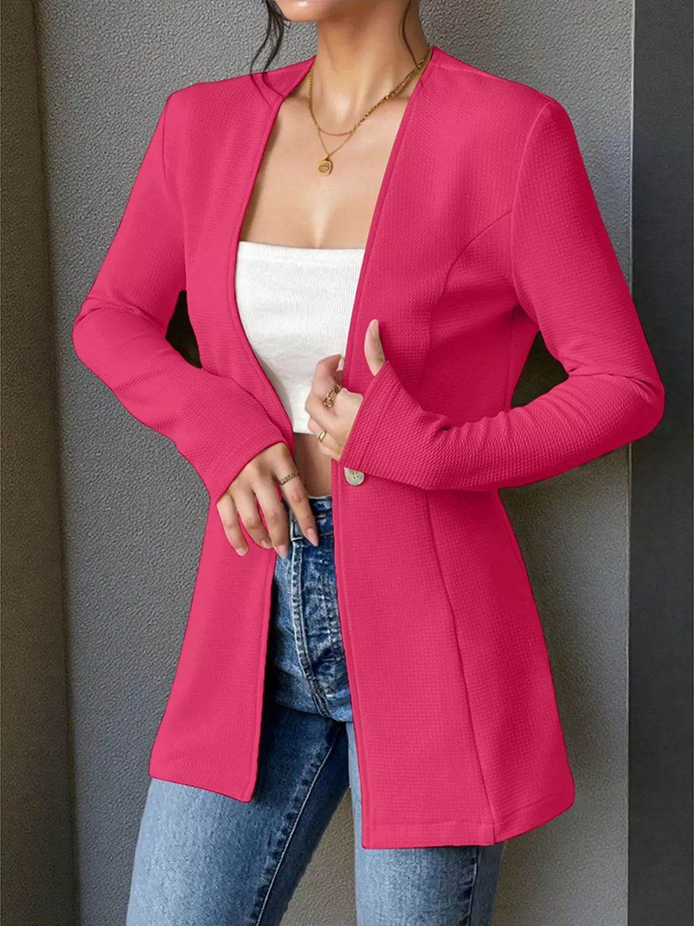 One Button Long Sleeve Blazer, image 13