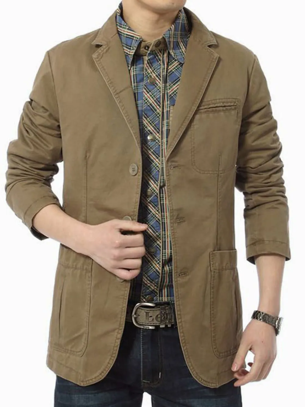 Men's Plus Size Lapel Collar Button Up Blazer, image 2