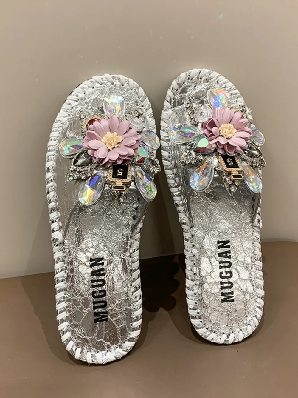 Floral Embellished Slide Sandals, image 10
