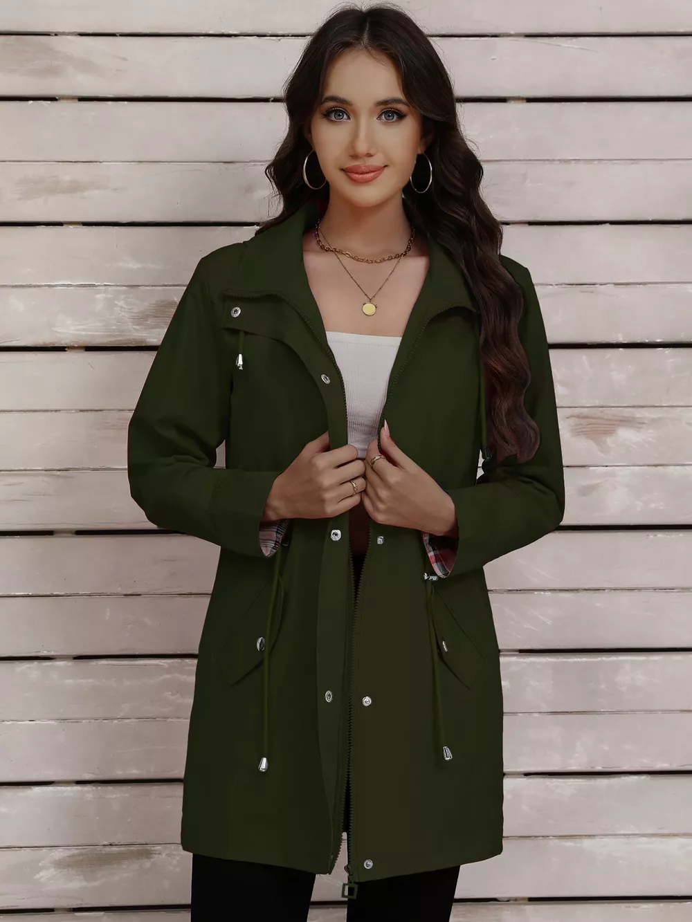 Drawstring Snap-Down Trench Coat, image 6