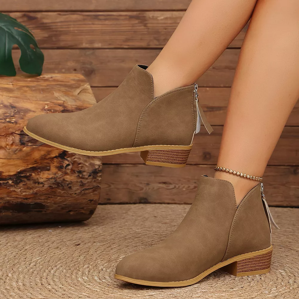 Classic Faux Leather V-Cut Ankle Boots with Block Heel, image 6