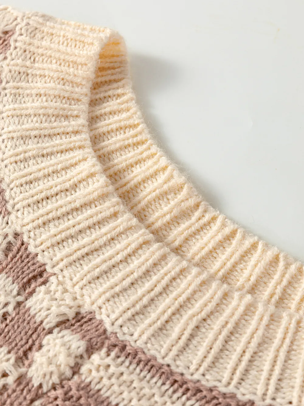 Stripe Checkerboard Drop Shoulder Balloon Sleeve Sweater, image 9