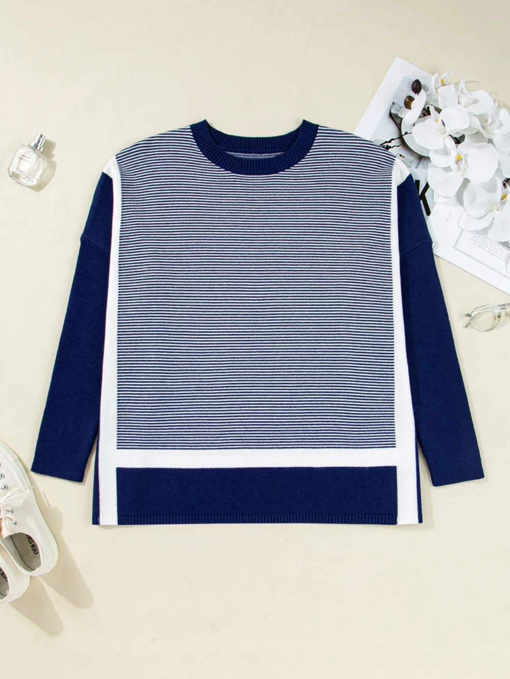 Stripe Dolman Oversize Tunic Sweater, image 2