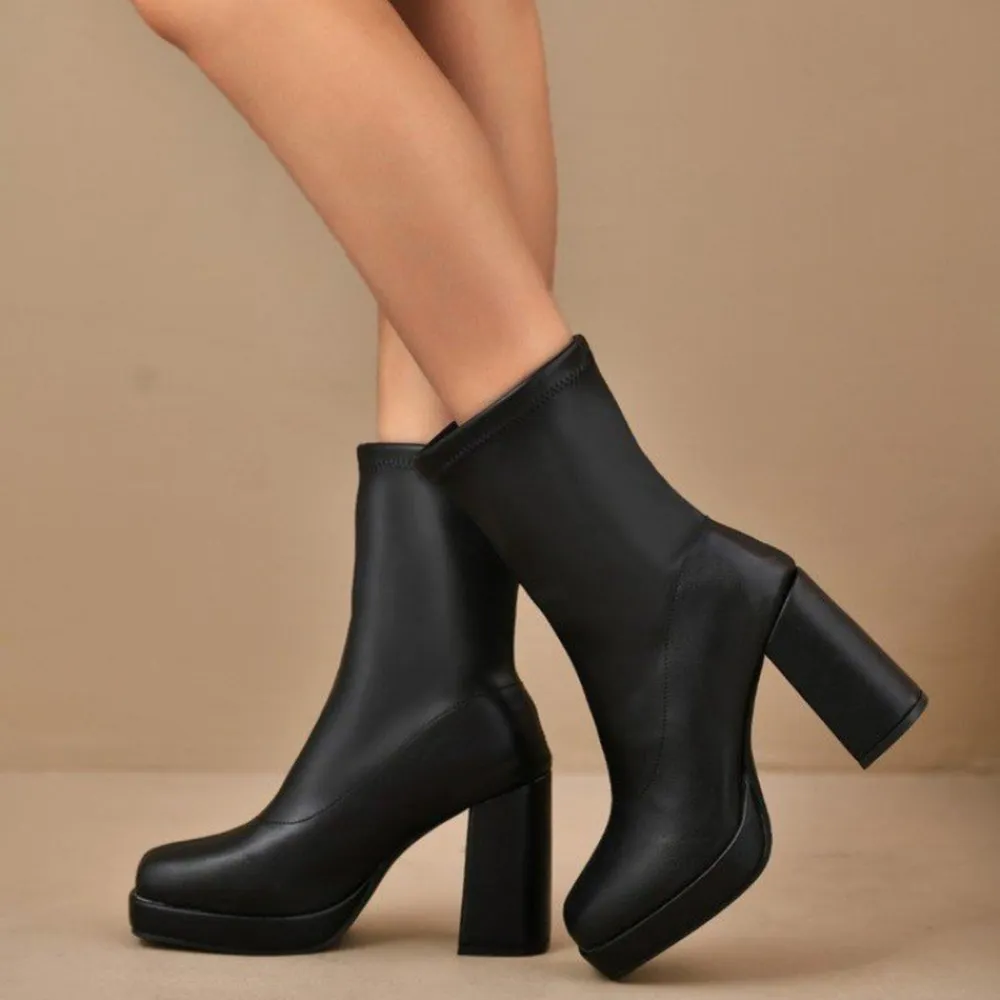 Round Toe Block Heels Boots, image 6