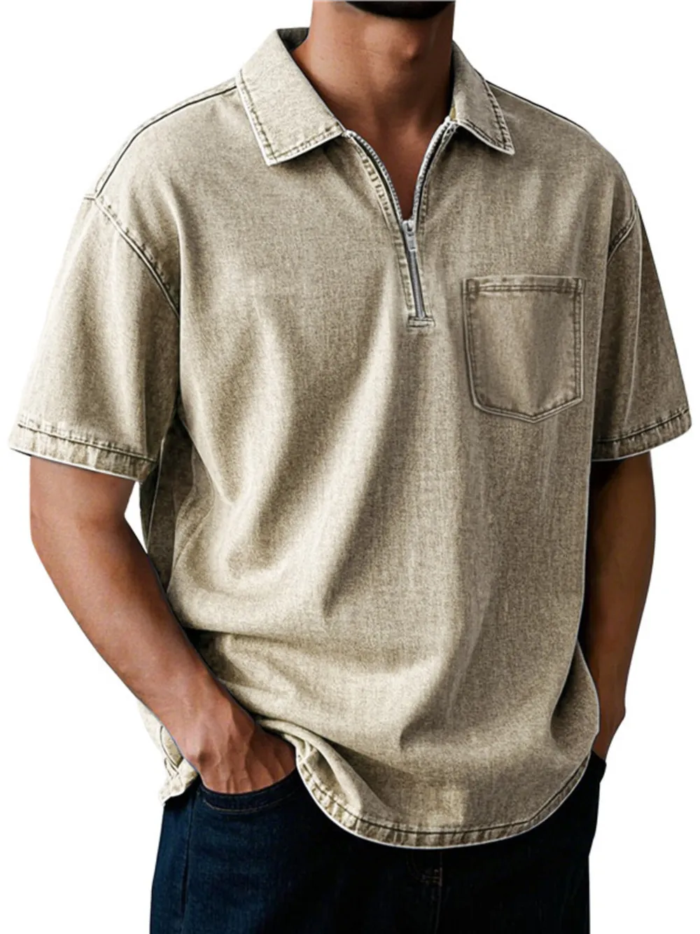 Men's Full Size Quarter Zip Short Sleeve Polo Plus Size, image 8