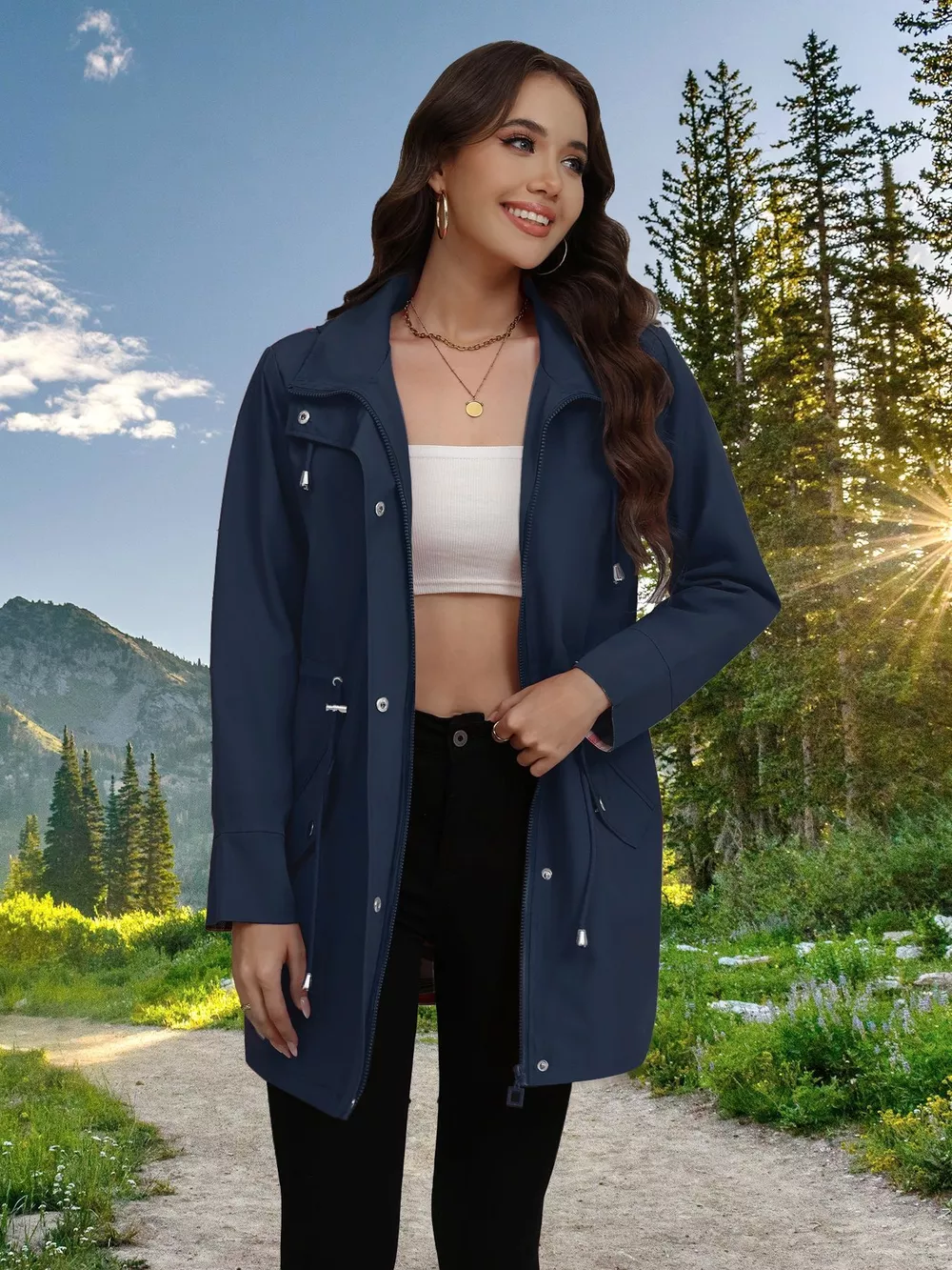 Drawstring Snap-Down Trench Coat, image 7