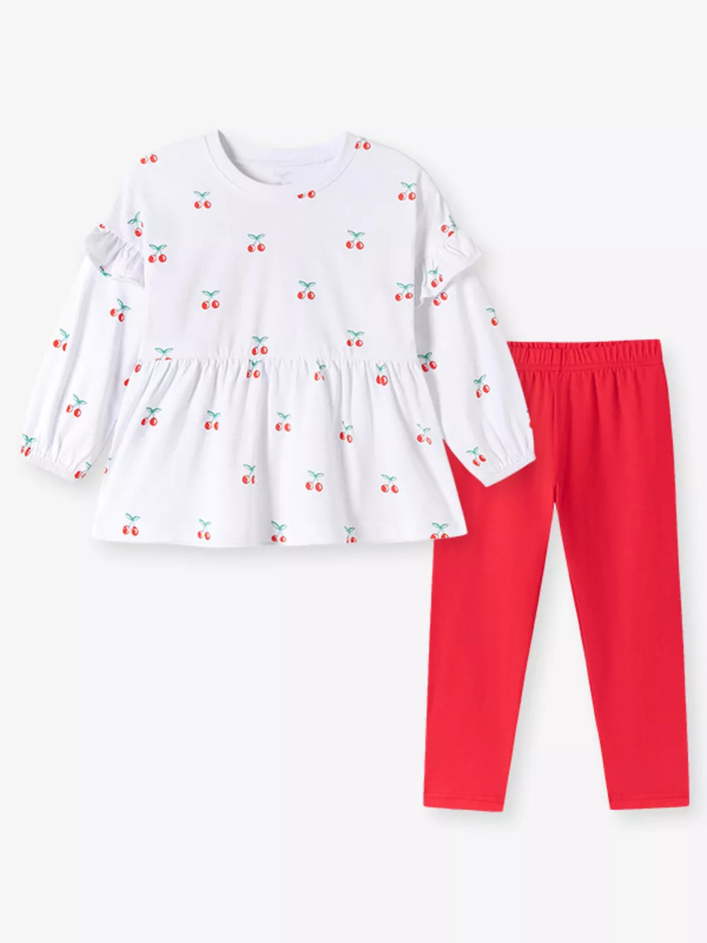 Children's Cherry Print Ruffle Sleeve Top and Leggings Set, image 2