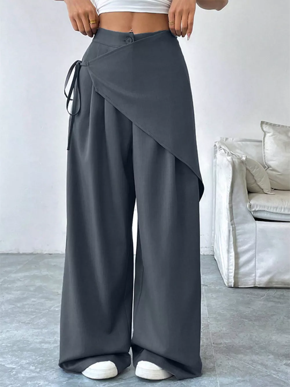 Asymmetrical Wrap Wide-Leg Pants, image 4