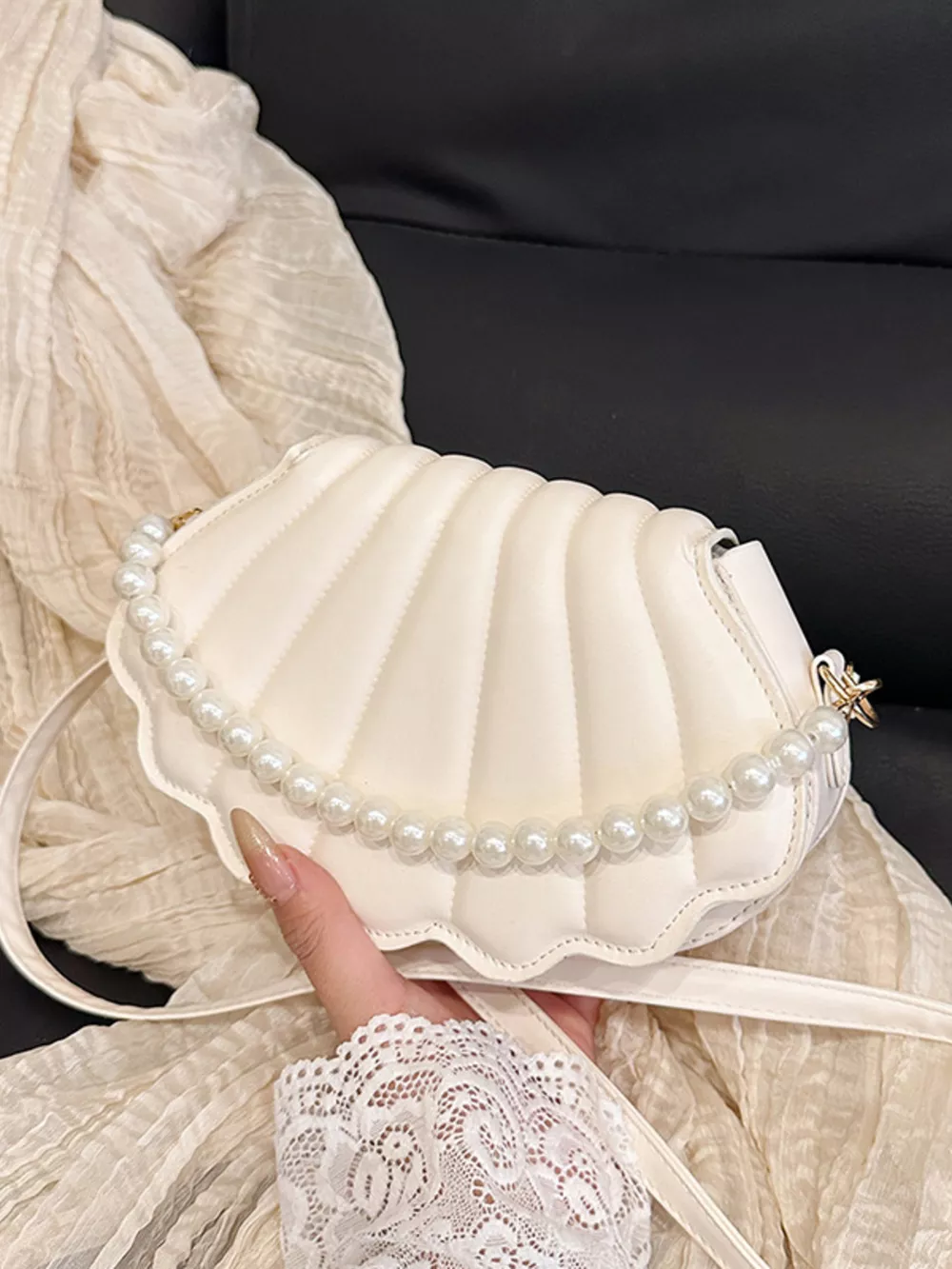 Shell-Shaped Pearl Decor Crossbody Bag, image 10