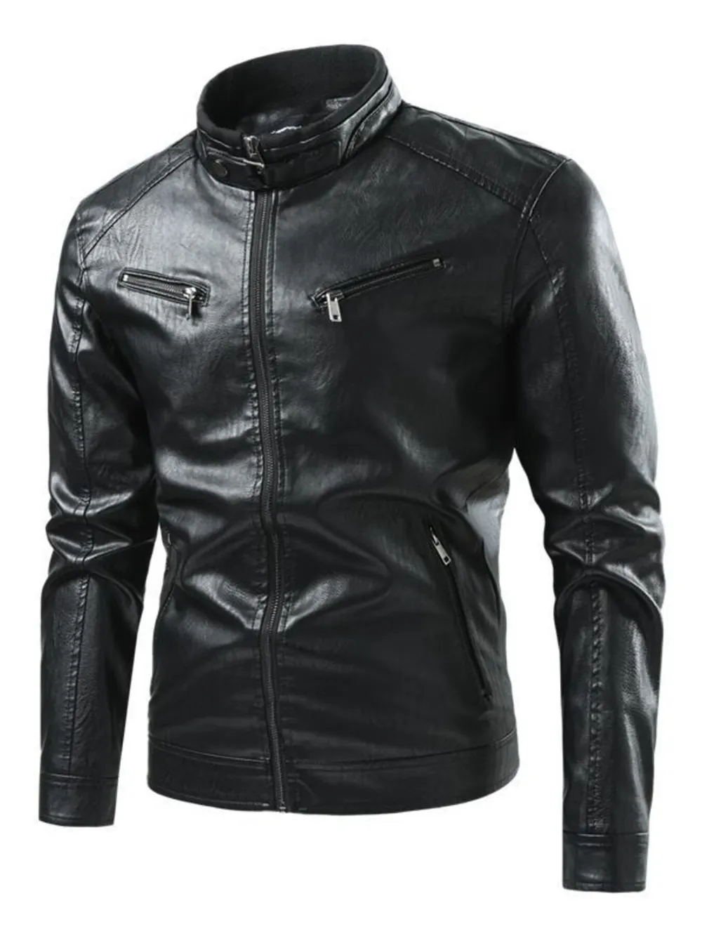 Men's Plus Size Zip Up Leather Moto Jacket