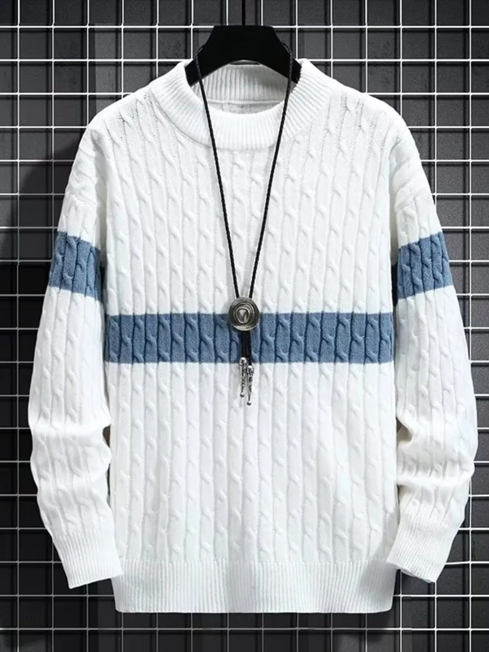 Men's Plus Size Color Block Round Neck Sweater, image 2