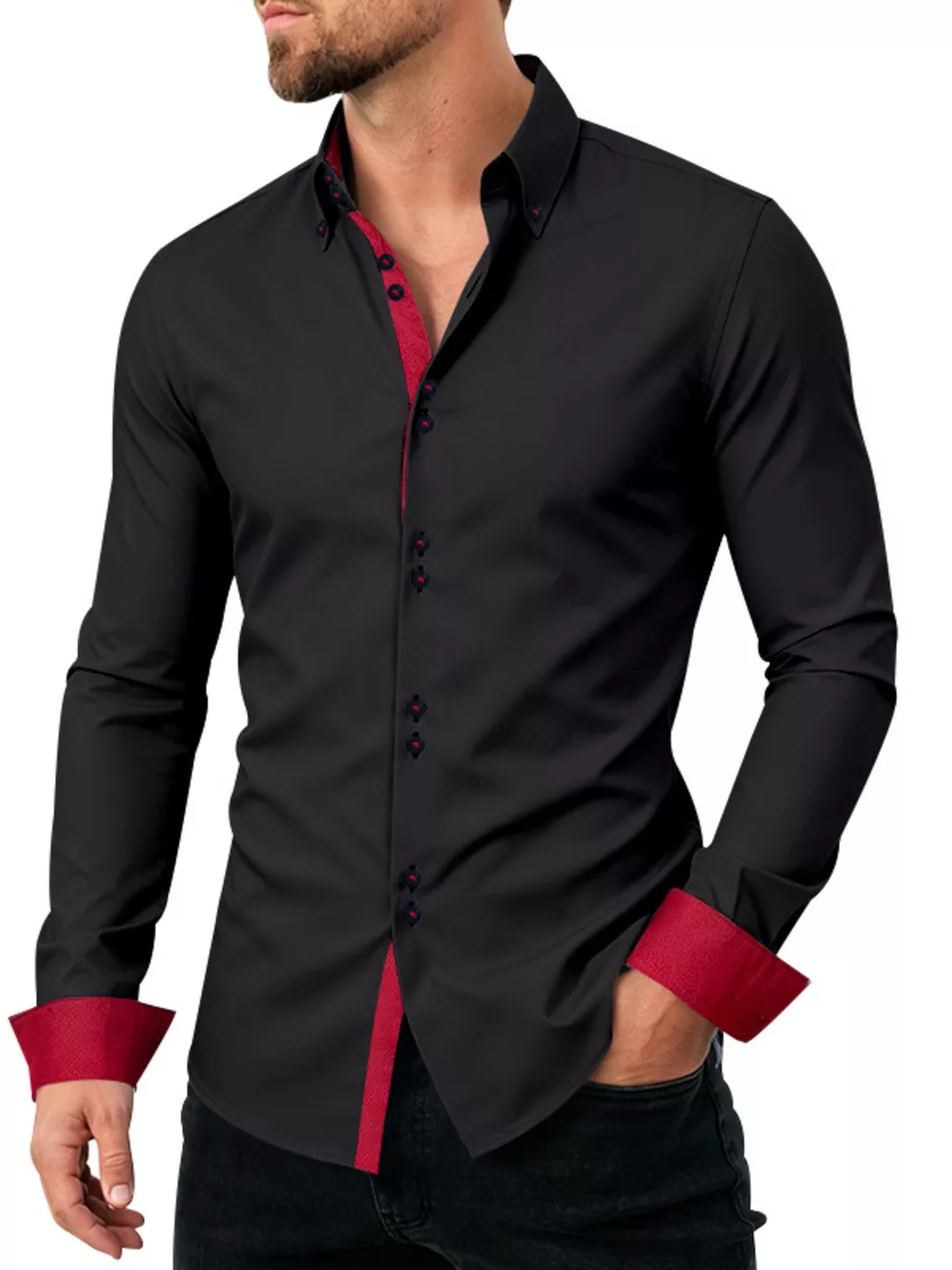 Men's Full Size Slim Fit Contrast Trim Shirt Plus Size, image 4