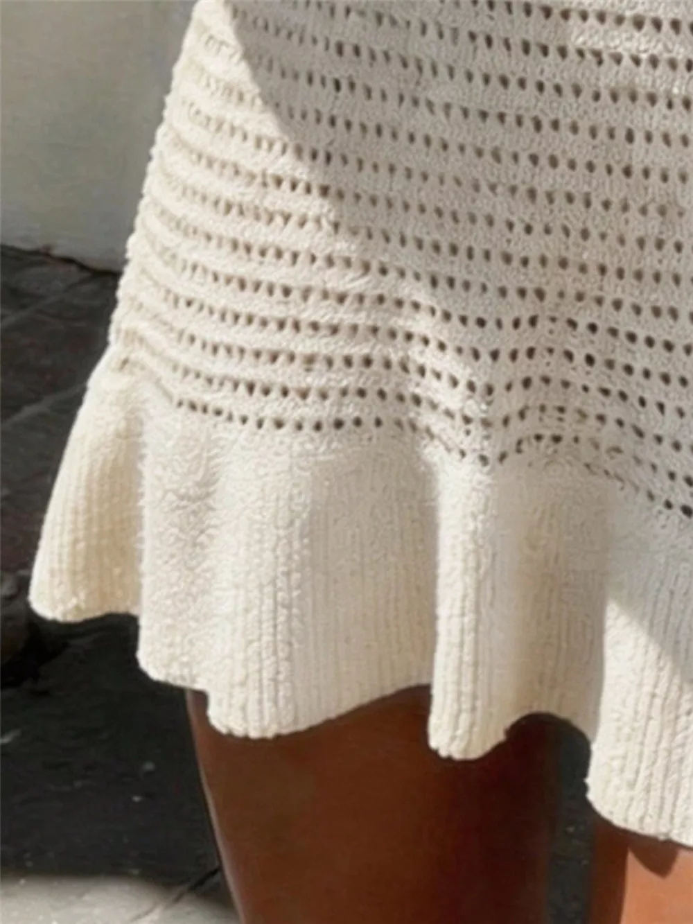 V-Neck Crochet Knit Sweater Dress, image 14
