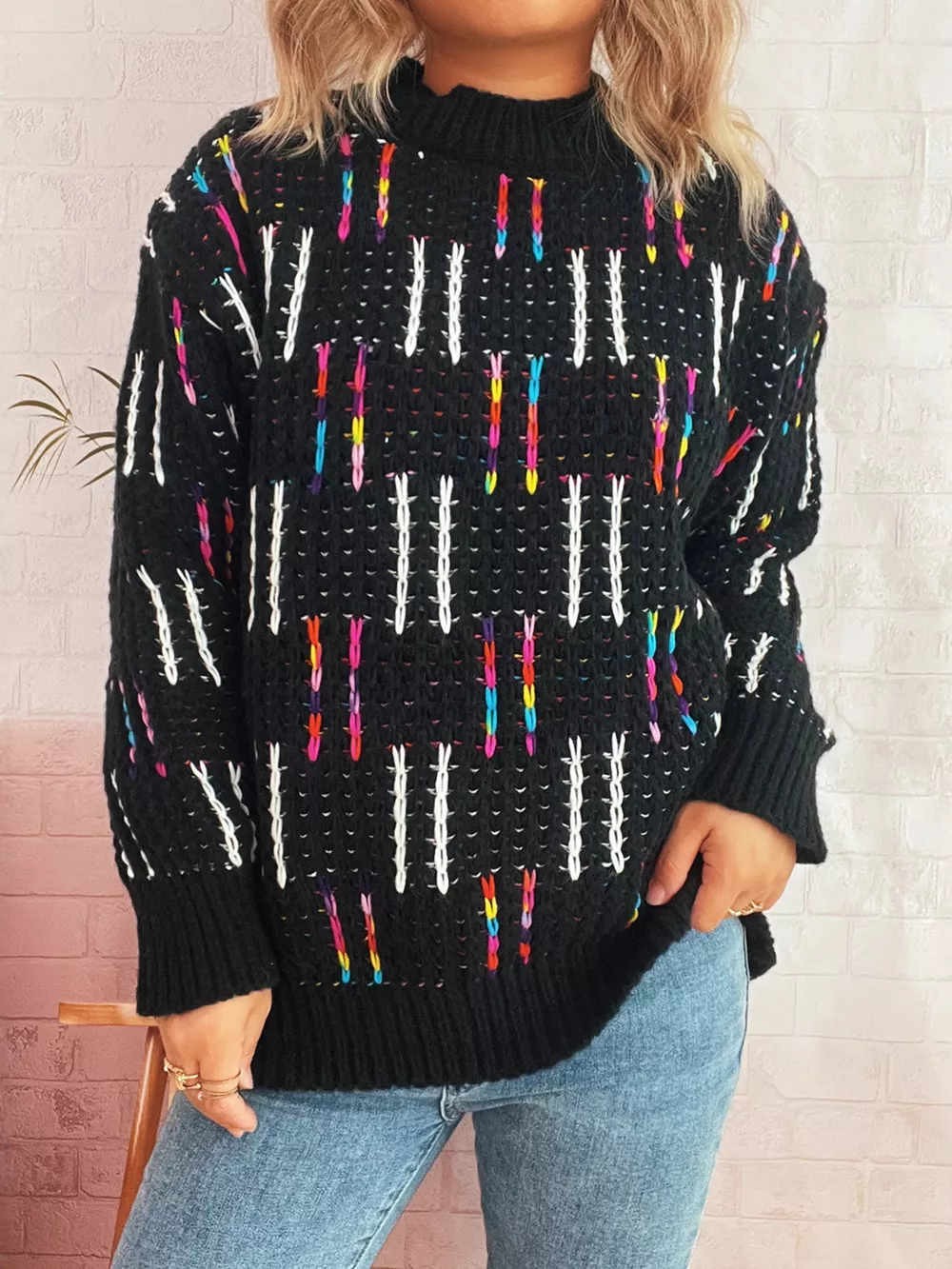 Colorful Round Neck Long Sleeve Sweater, image 15
