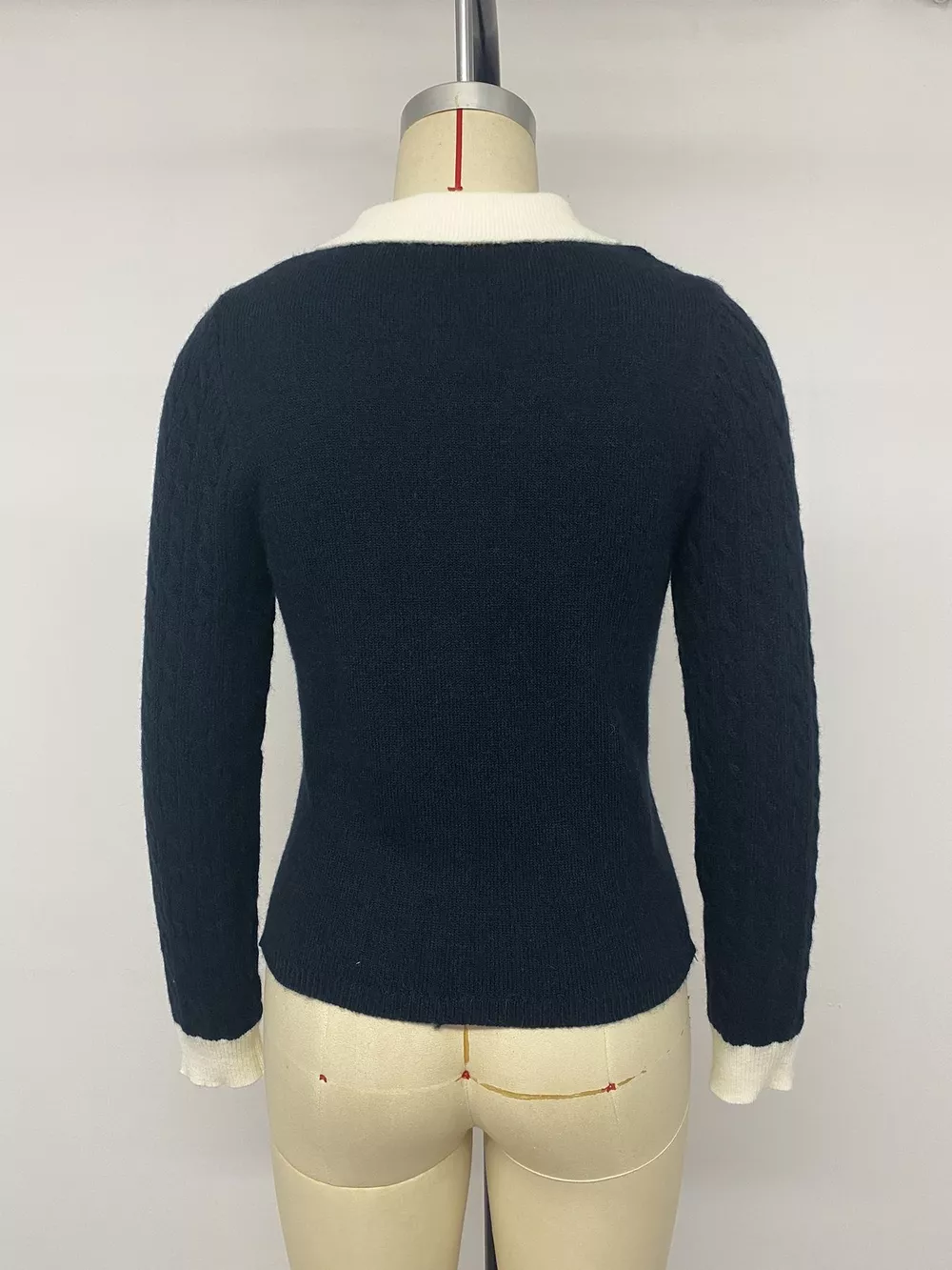 Cable Knit Contrast Collar Sweater, image 11