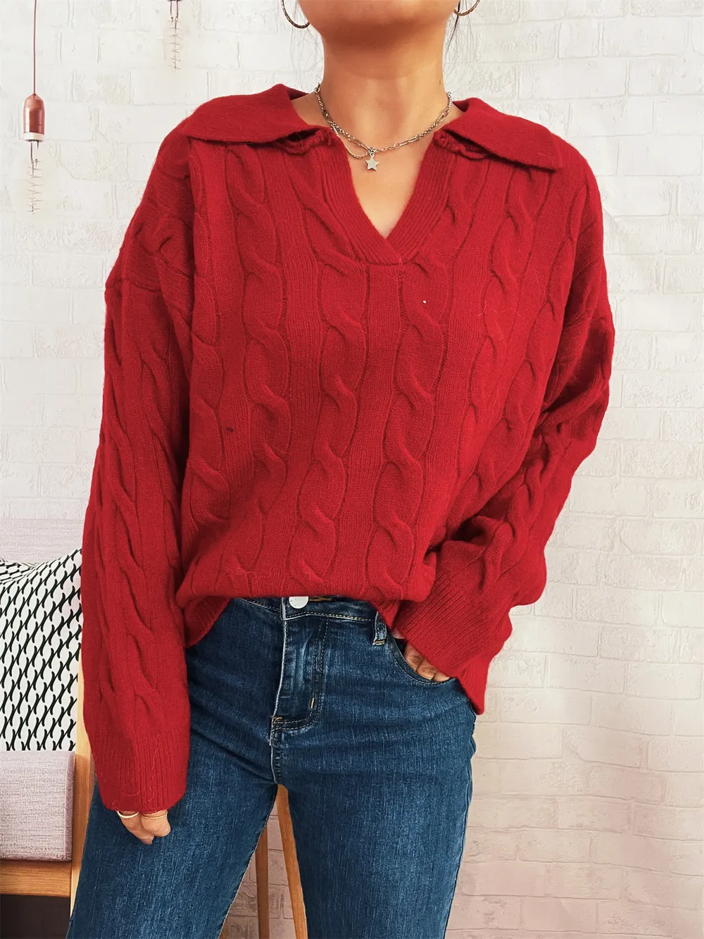 Cable Knit Johnny Collar Sweater, image 20