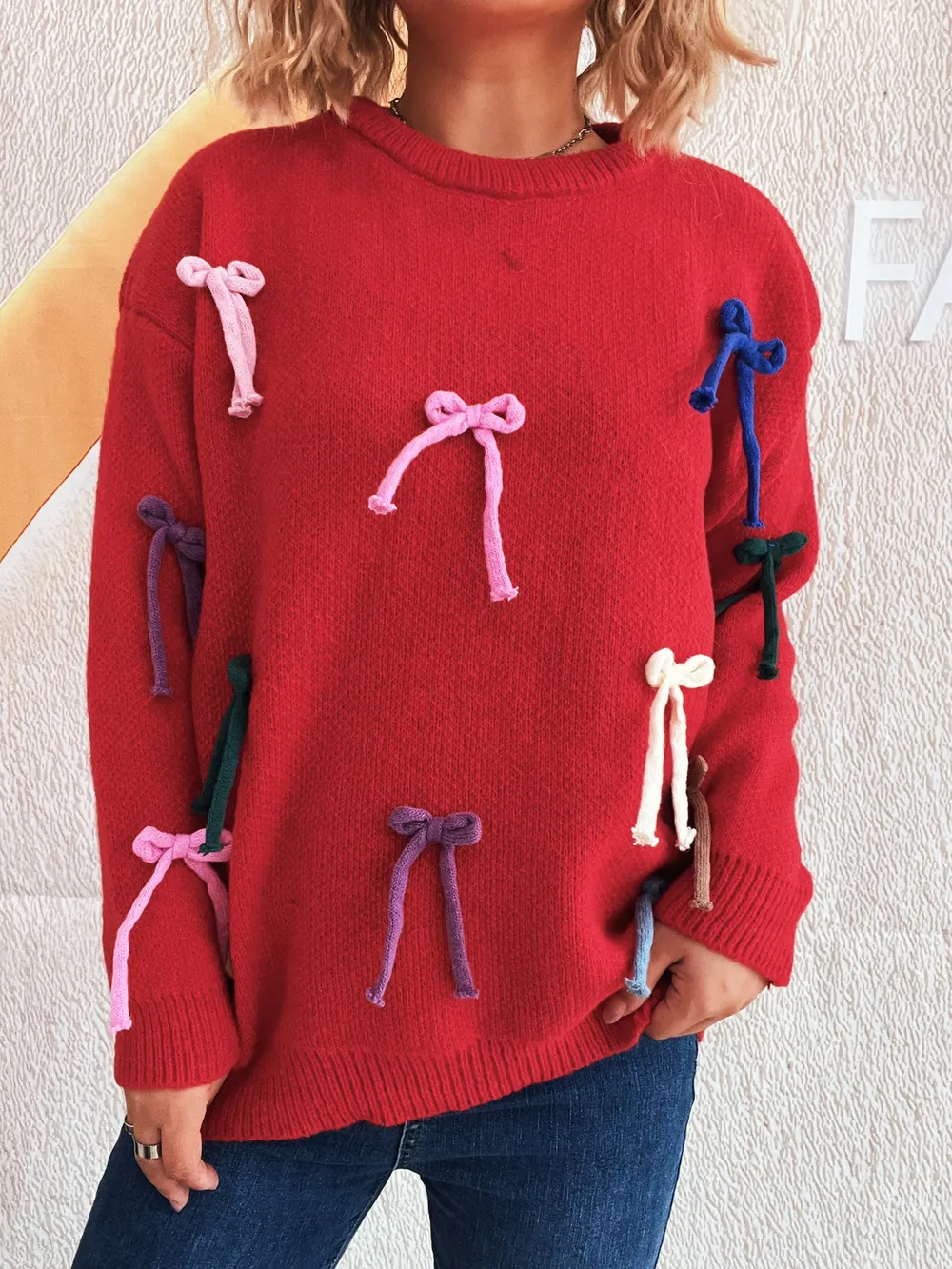 Colorful Bow Round Neck Sweater, image 14