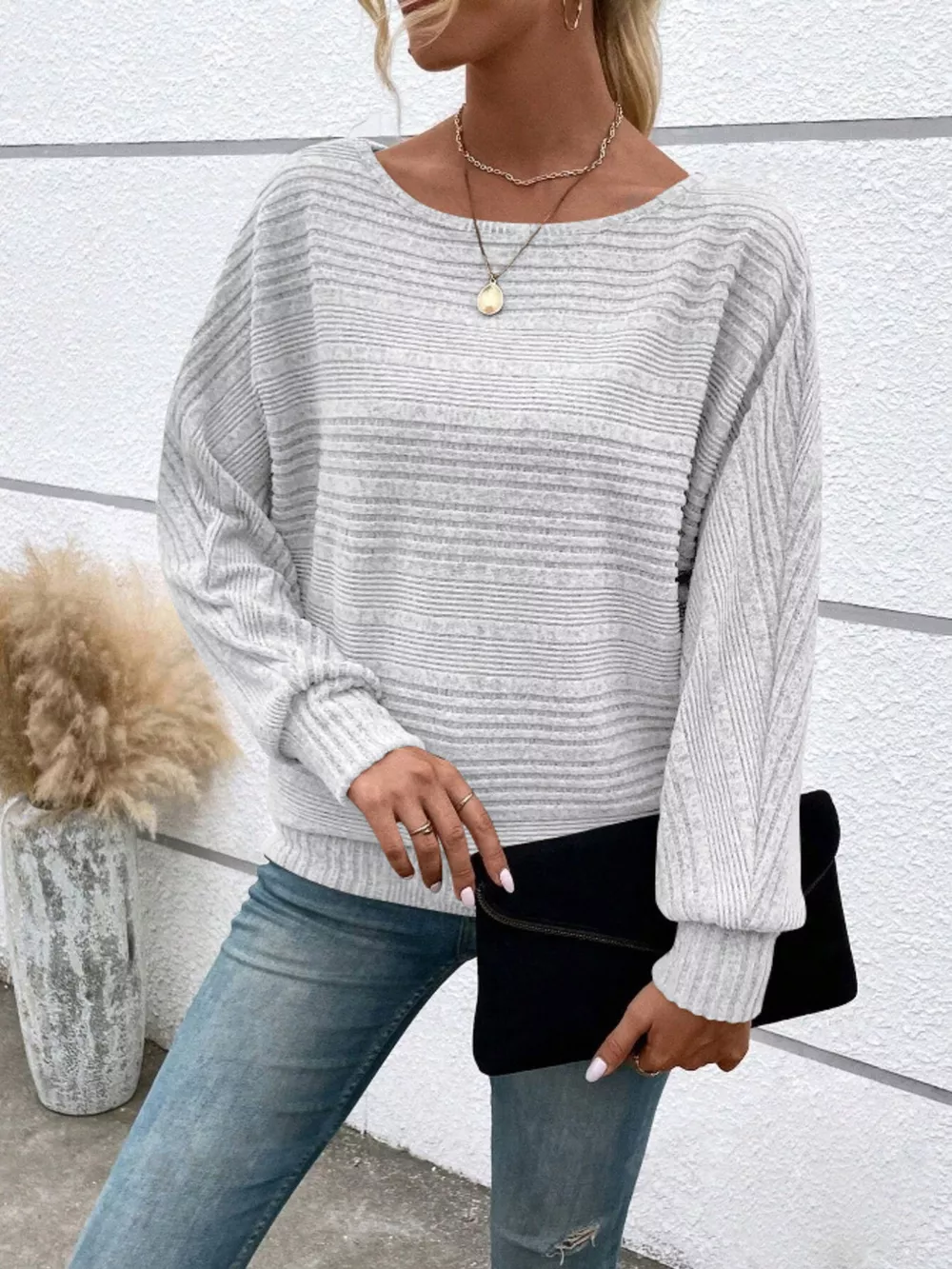 Ribbed Round Neck Long Sleeve Top, image 10