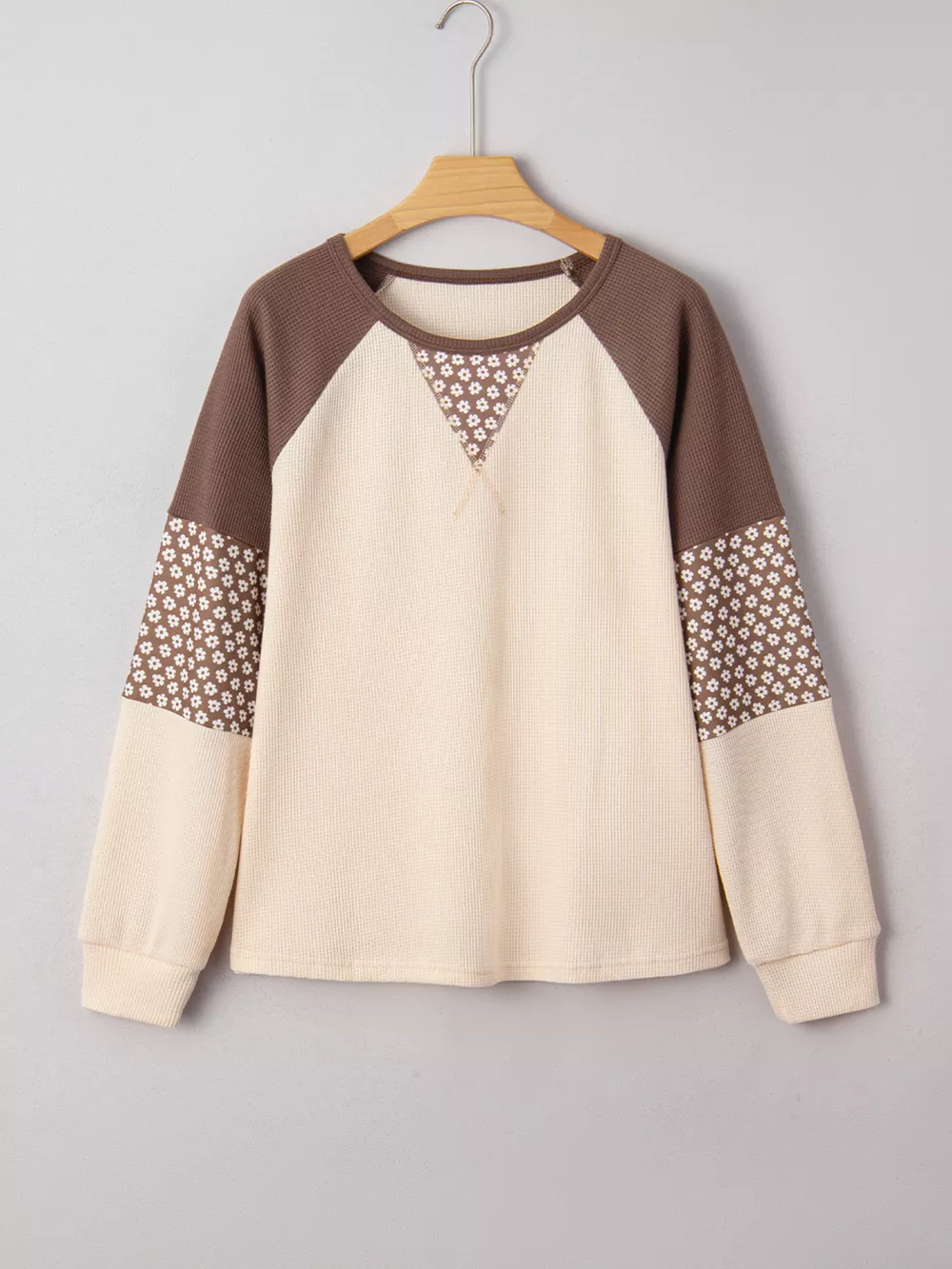 Floral Print Patchwork Color Block Long Sleeve Top, image 5