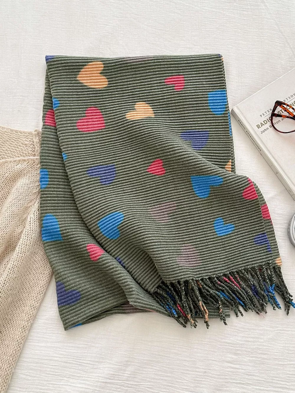 Heart Patterned Tassel Scarf, image 10