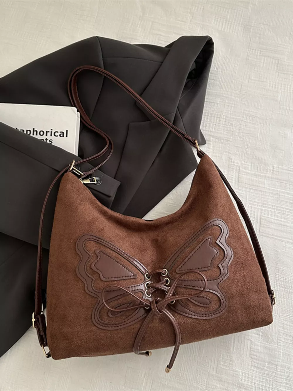 Butterfly Decor Lace-Up Shoulder Bag, image 4