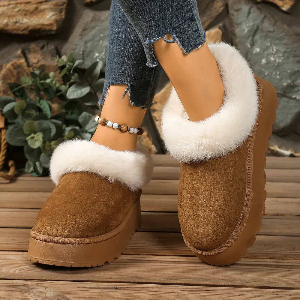 Fuzzy Trim Round Toe Platform Boots, image 2