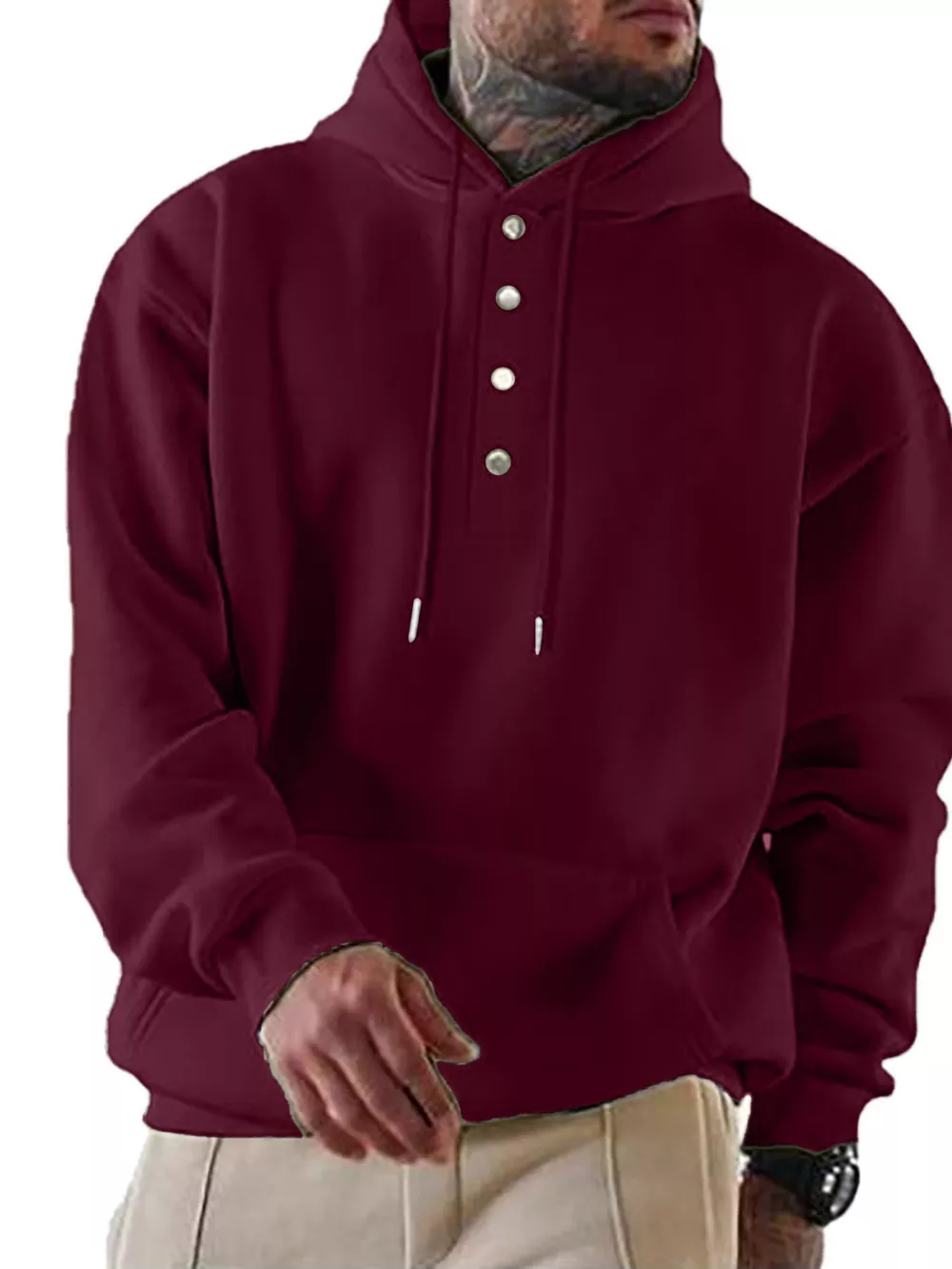 Men's Full Size Drawstring Kangaroo Pocket Hoodie Plus Size, image 2
