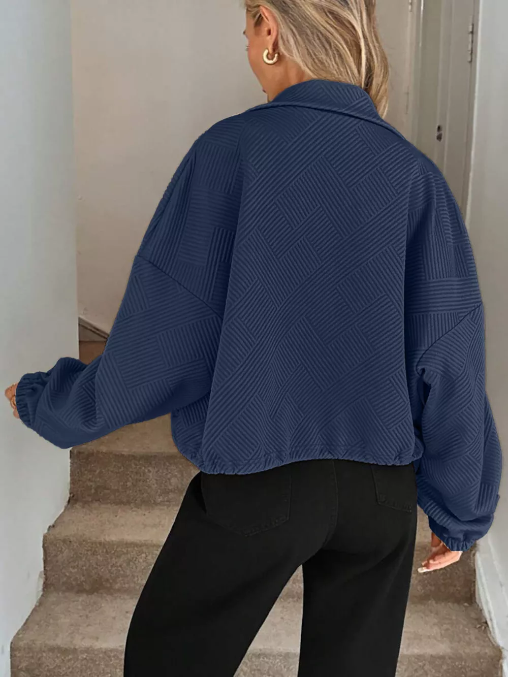 Drawstring Hem Textured Long Sleeve Jacket, image 8