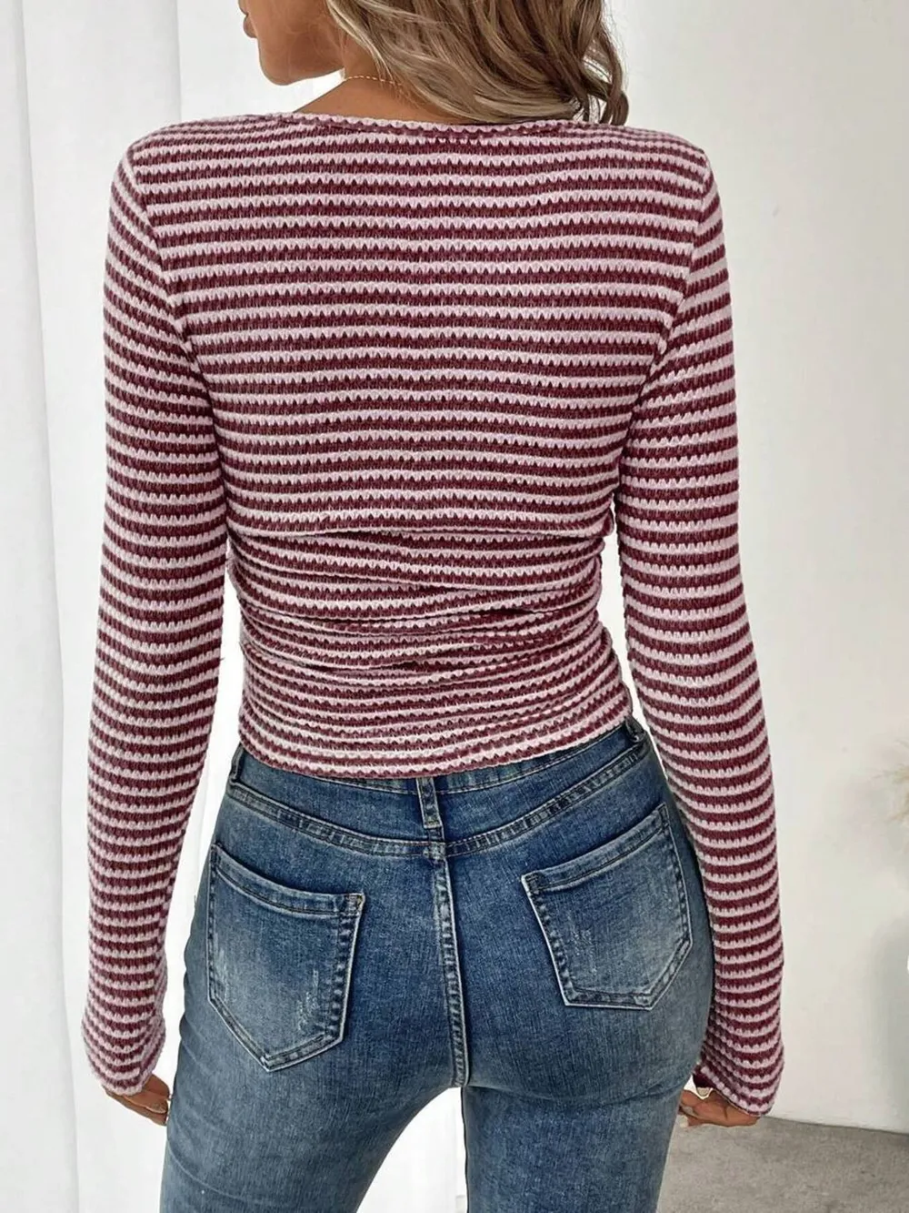 Striped Square Neck Long Sleeve T-Shirt, image 4