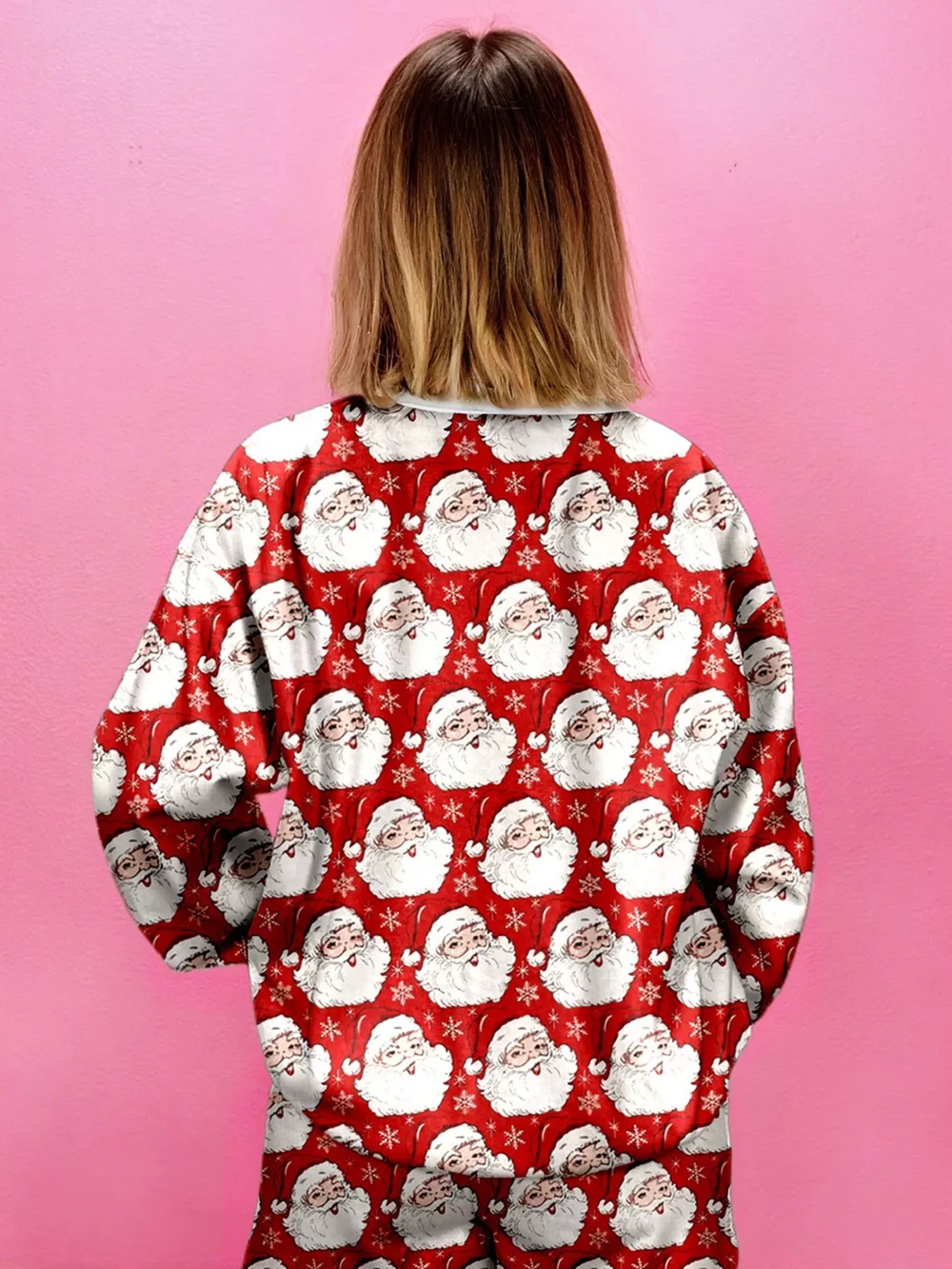 Christmas Santa Print Round Neck Top and Shorts Lounge Set, image 6