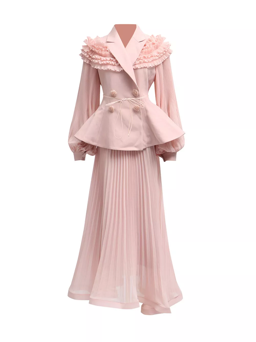 Frill Lapel Collar Top and Pleated Skirt Set, image 4