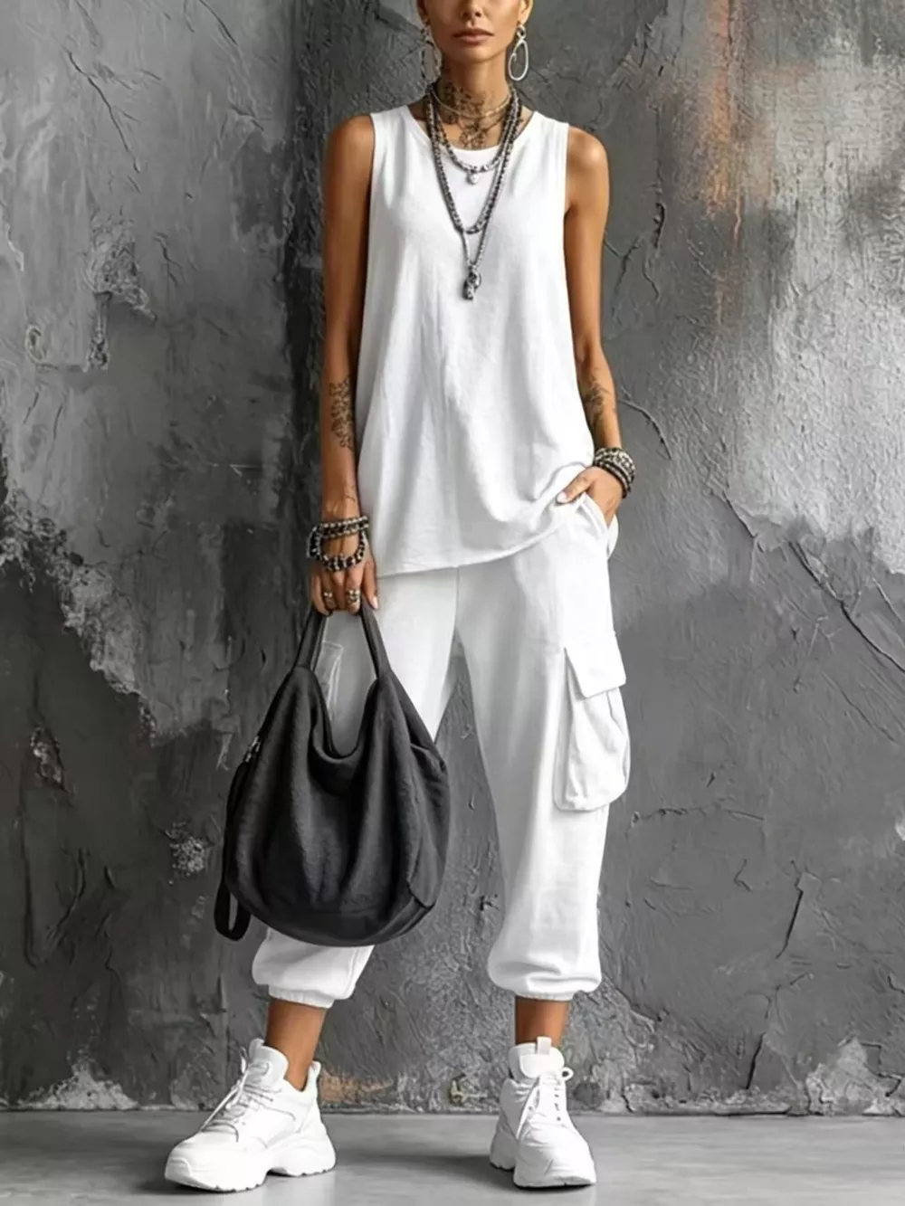 Full Size Casual Tank and Cargo Pants Set Plus Size, image 3