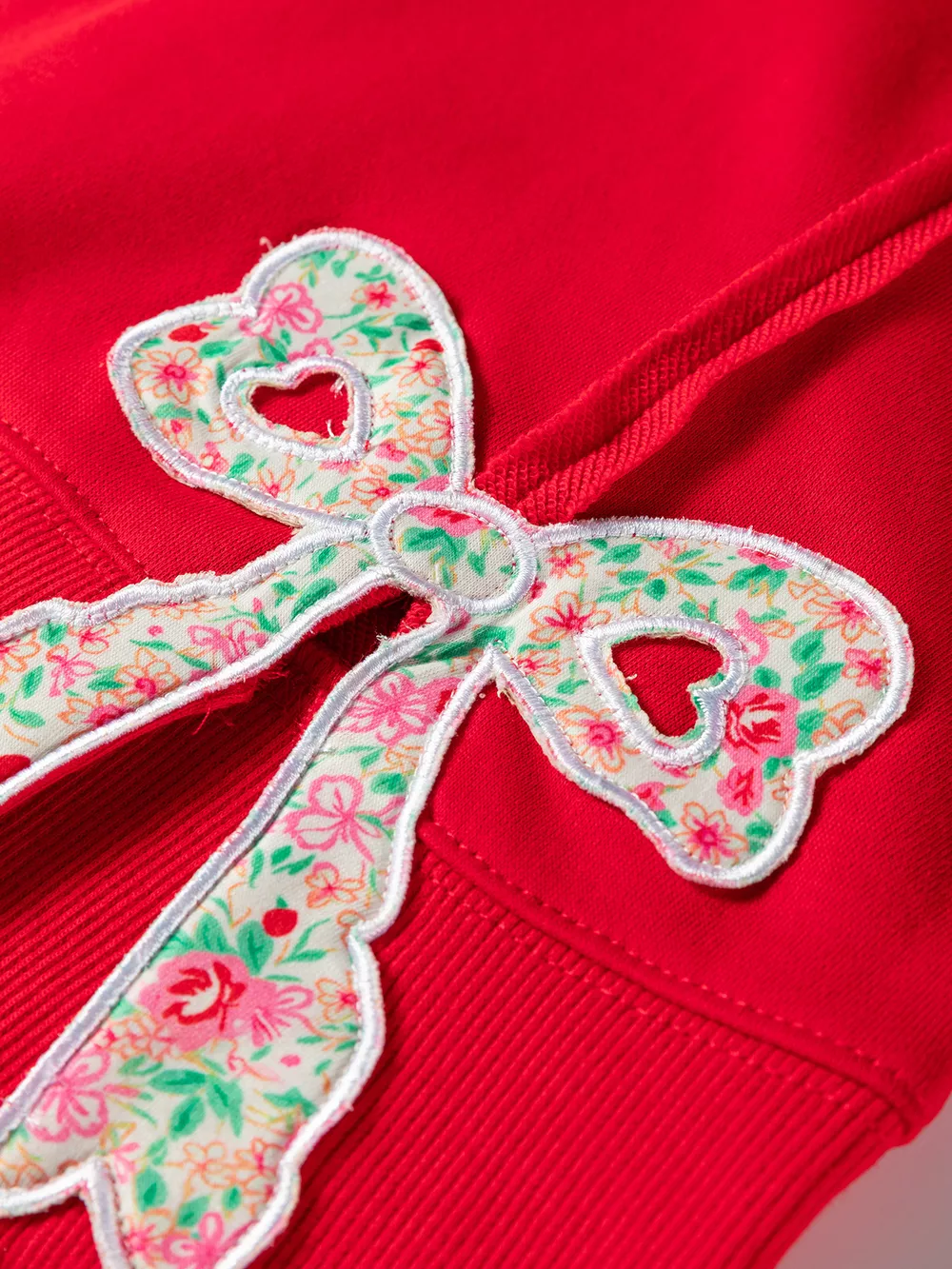 Floral Bow Patched Exposed Seam Patchwork Slit Baggy Sweatshirt, image 5