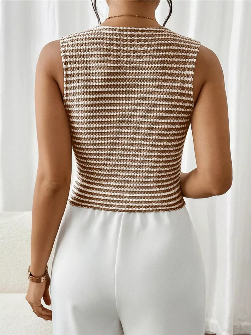 Striped Knit V-Neck Vest, image 9