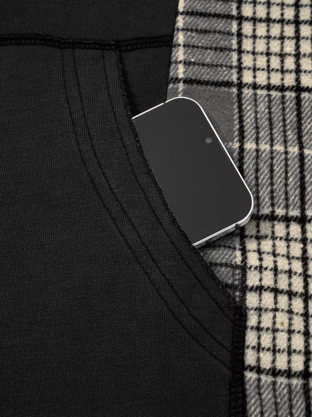 Plaid Sleeve Drawstring Pocket Hoodie, image 28