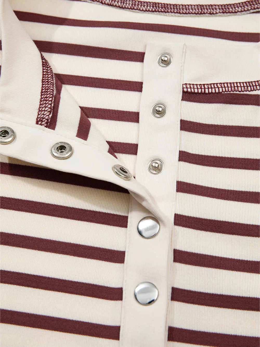 Striped Drop Shoulder Long Sleeve Henley Top, image 8