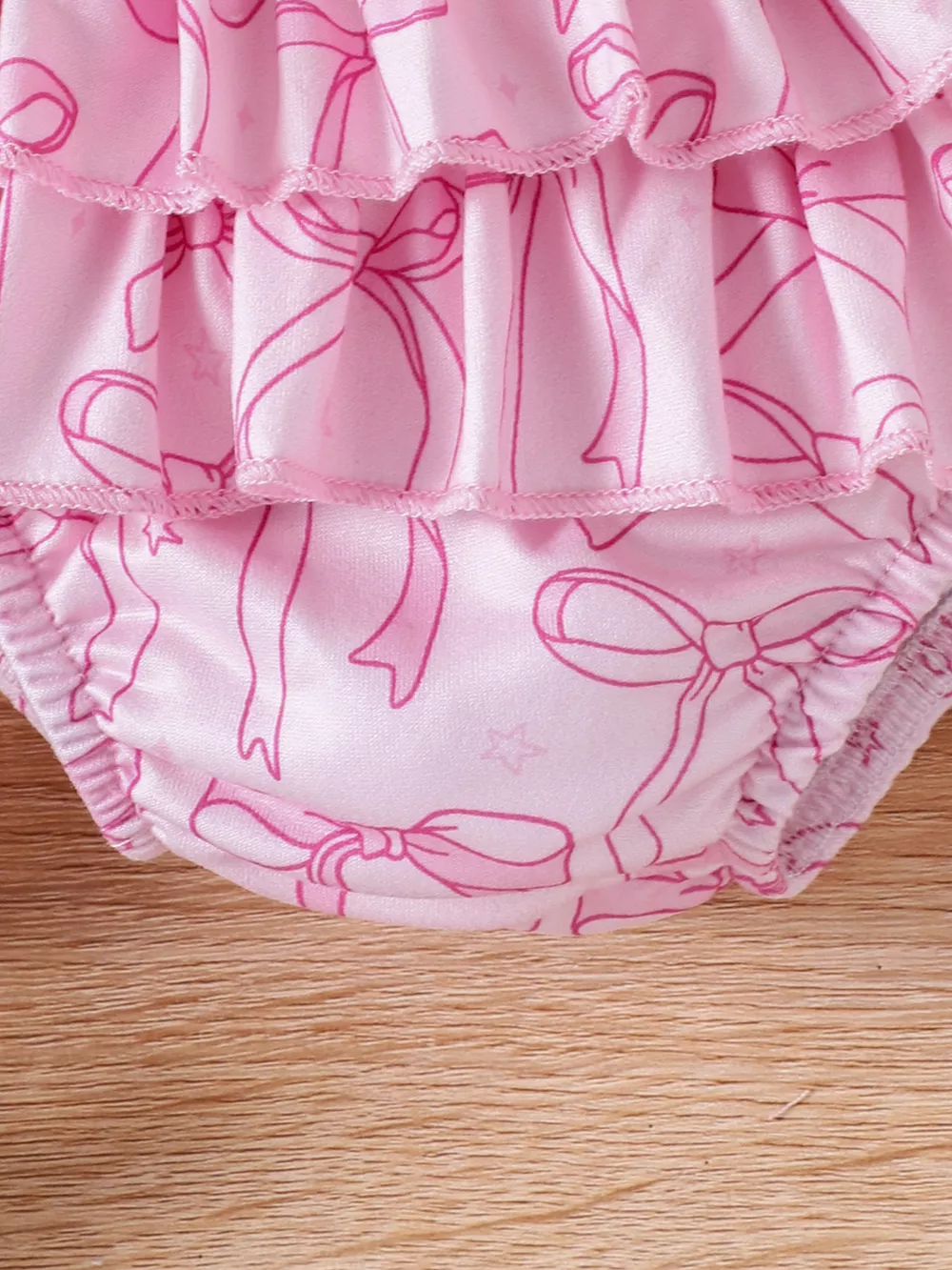 Children's Bowknot Ruffle Trim Bodysuit & Skort & Headband Set, image 5