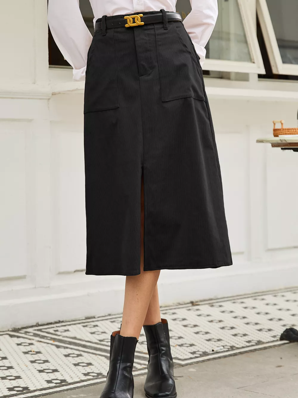 Front Slit Shift High Waist Midi Skirt, image 9