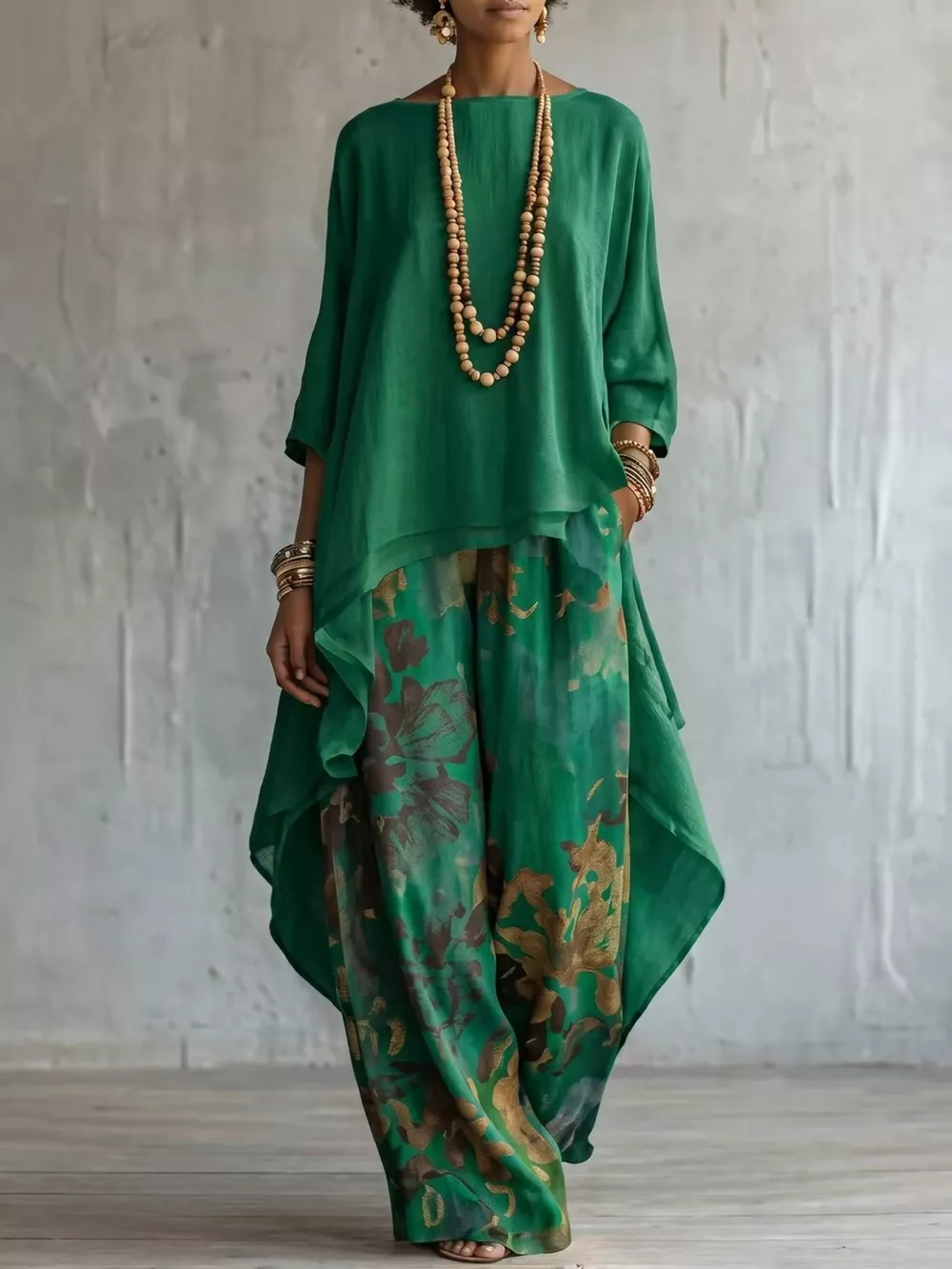Asymmetrical Hem Top and Floral Pants Set, image 6