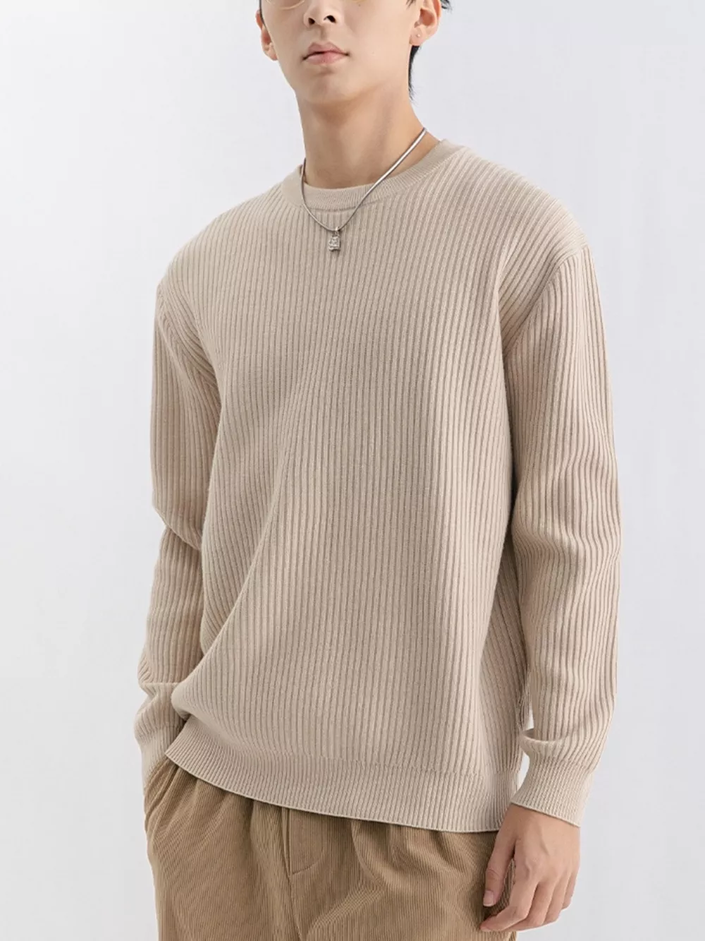 Men's Plus Size Ribbed Knit Crew Neck Sweater