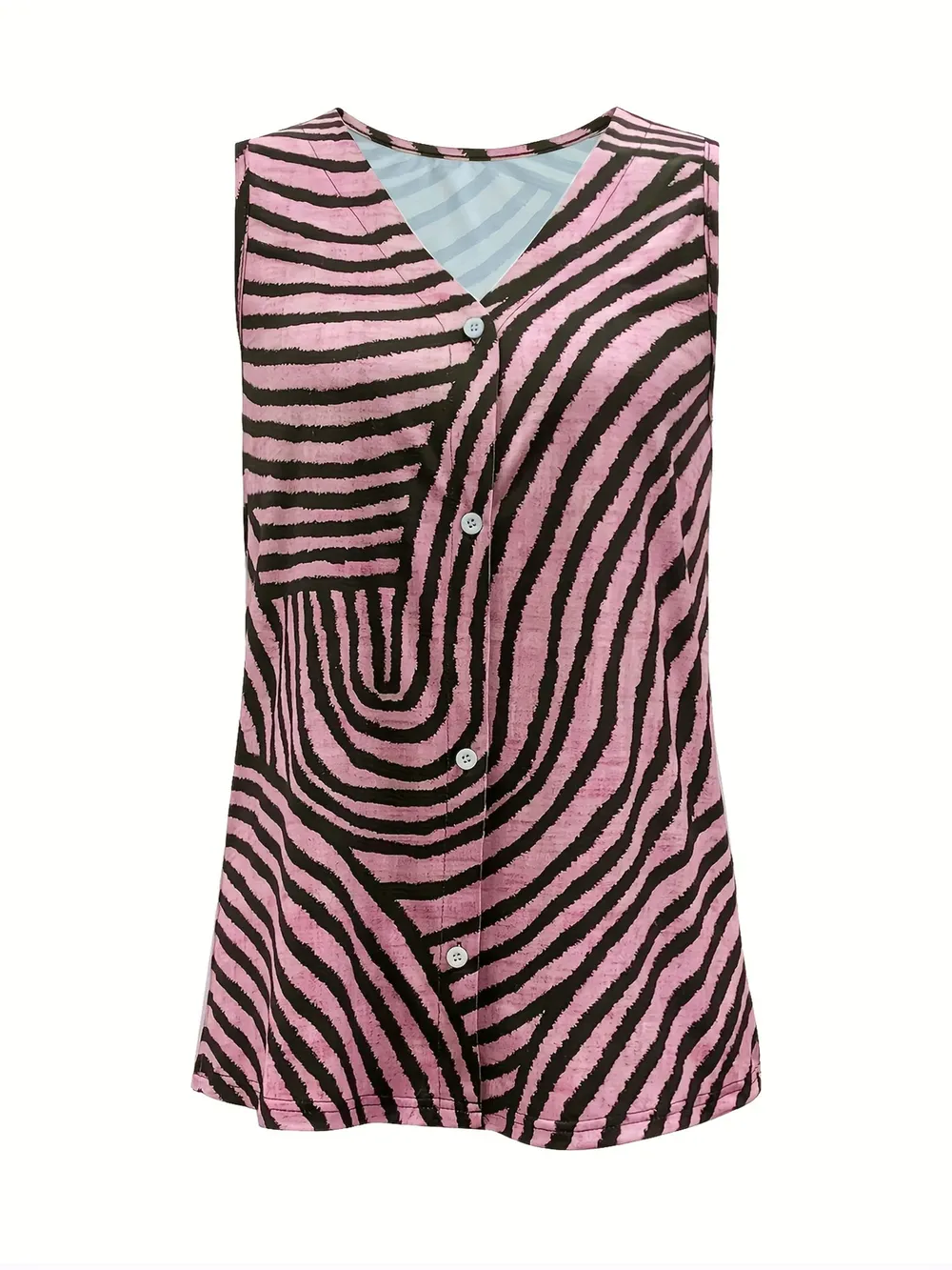 Sleeveless Zebra Print Button-Up Tank Top, image 7