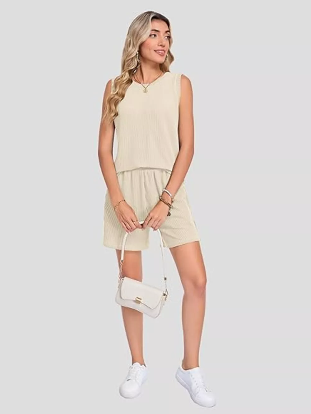 Casual Ribbed Knit Sleeveless Top and Shorts Set, image 10