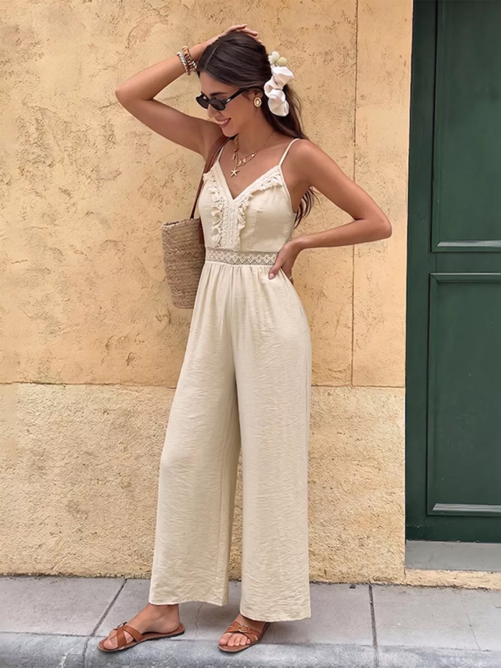 Lace Trim Spaghetti Strap Jumpsuit, image 4