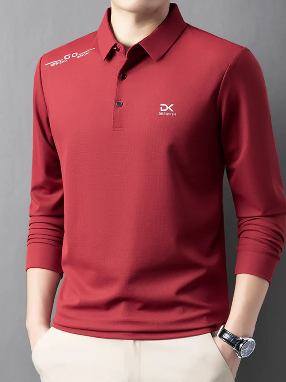 Men's Button Detail Long Sleeve Polo, image 4