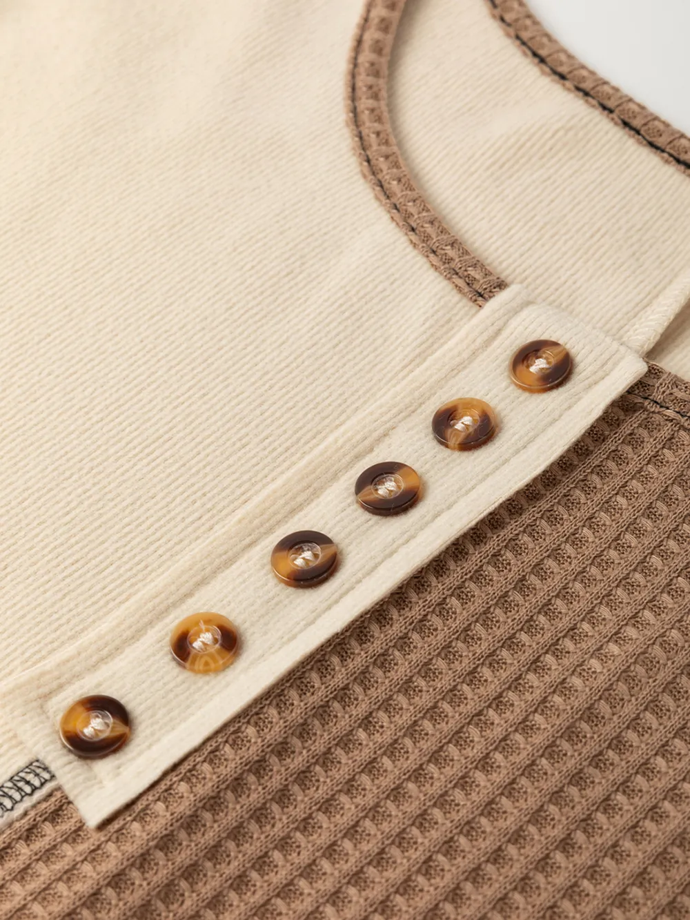 Color Block Waffle Knit Stitch Detail Long Sleeve Top, image 3