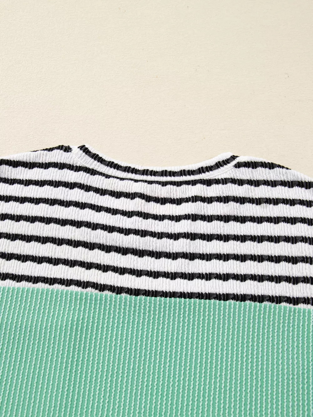 Twisted Ribbed Contrast Round Neck Striped Patchwork Long Sleeve Top, image 5