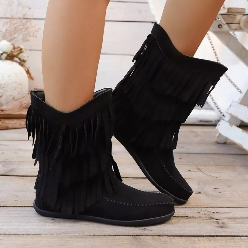 Fringe Round Toe Boots, image 2