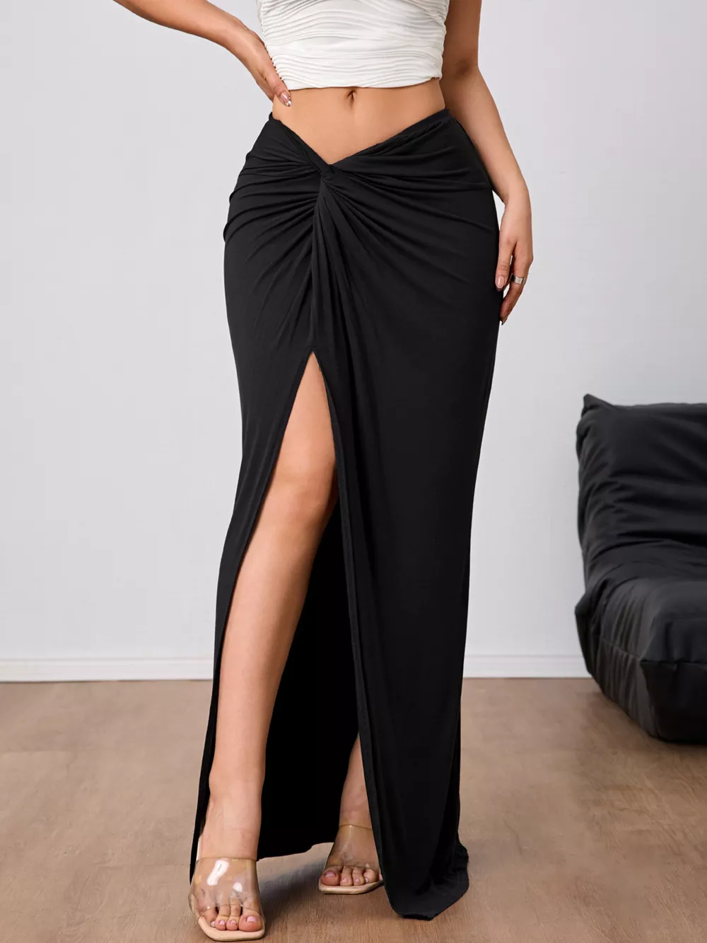 Slit Twist-Front Bodycon Maxi Skirt, image 3